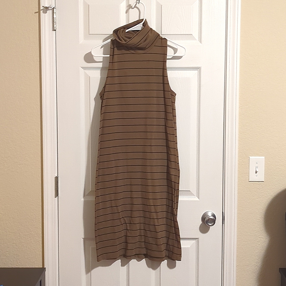Turtle neck green and black striped dress